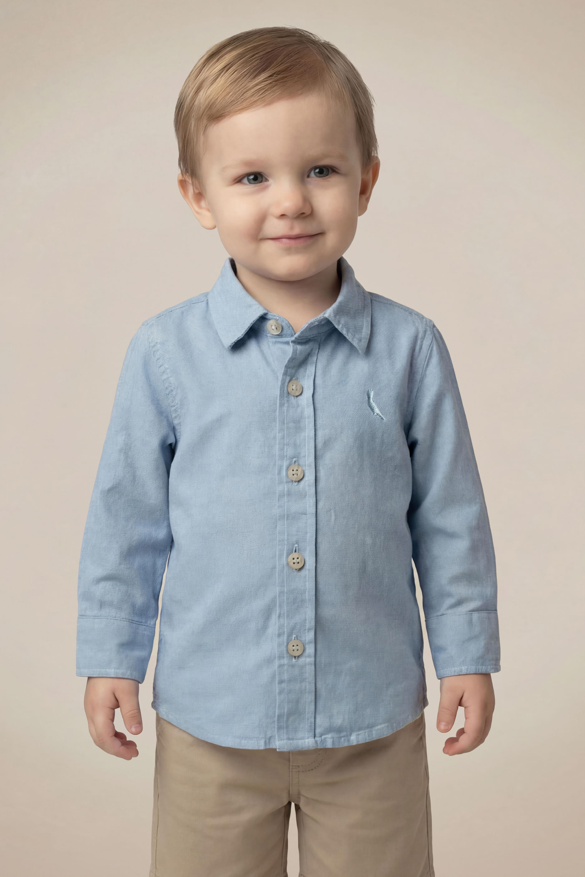 Camisa Bebê Manga Longa Oxford Color - Azul - G