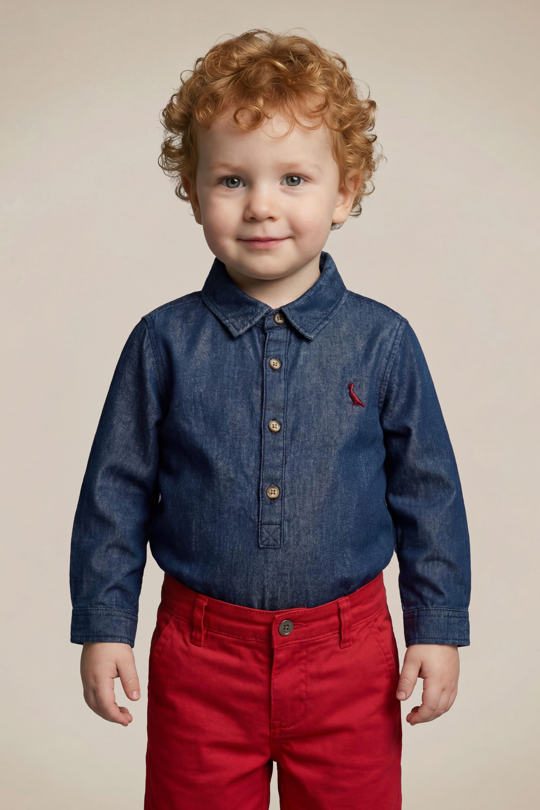 Camisa Macaquinho Bebê Manga Longa Jeans