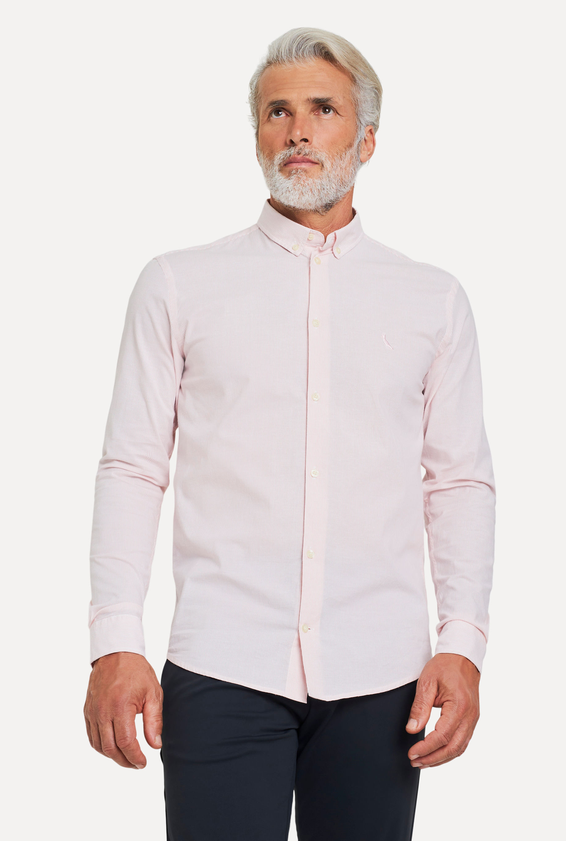 Camisa Ml Office Enxuto Listra Fina - Rosa Claro - M