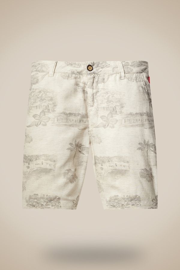 Bermuda Casual Linho Estampado Mare Branco - 46