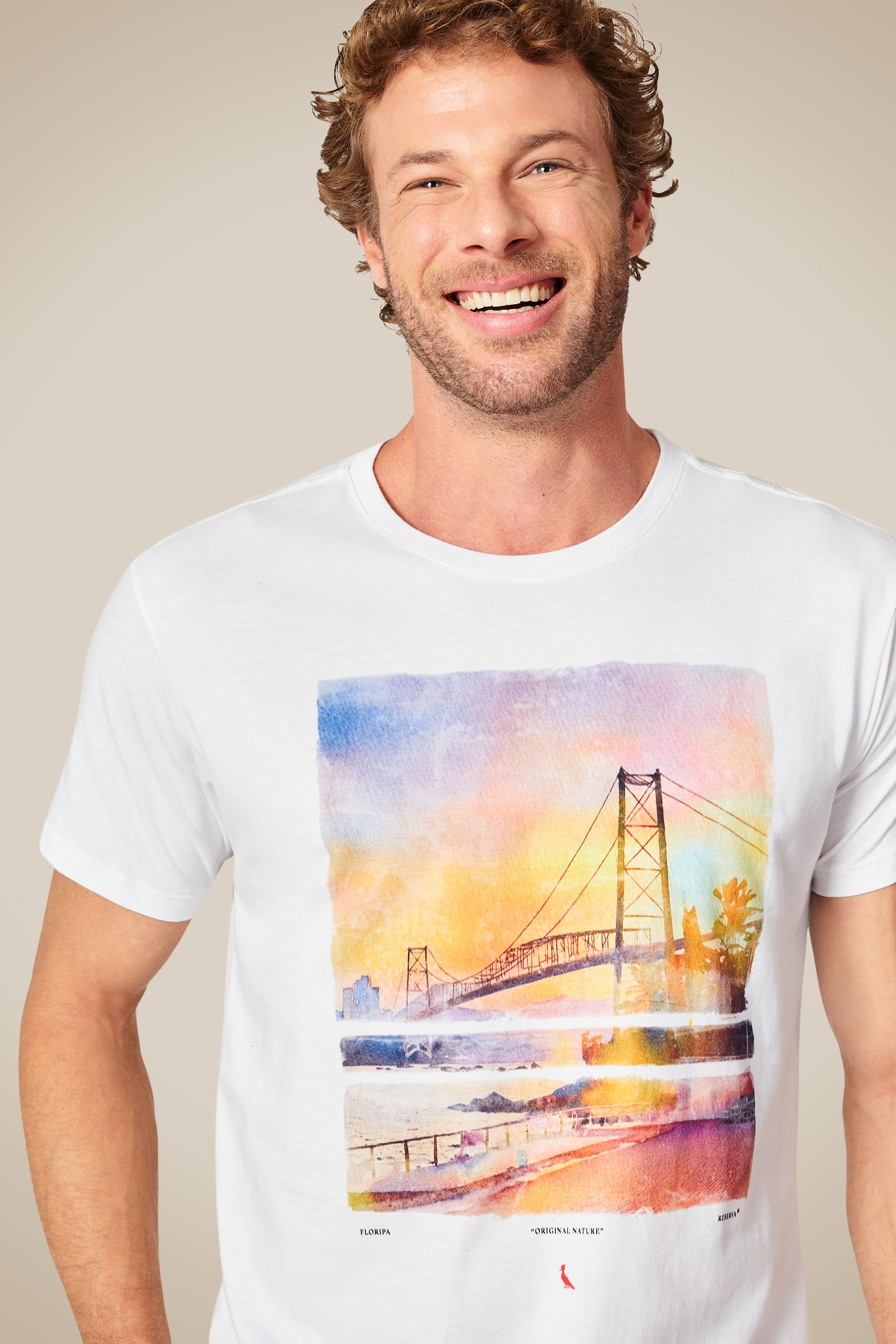 Camiseta Estampada Floripa Aquarela - Branco - P
