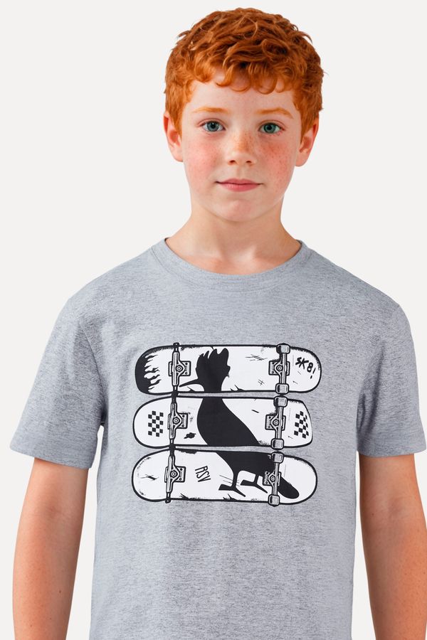 Camiseta Mini Estampada 3x Skate Cinza Mescla - 10