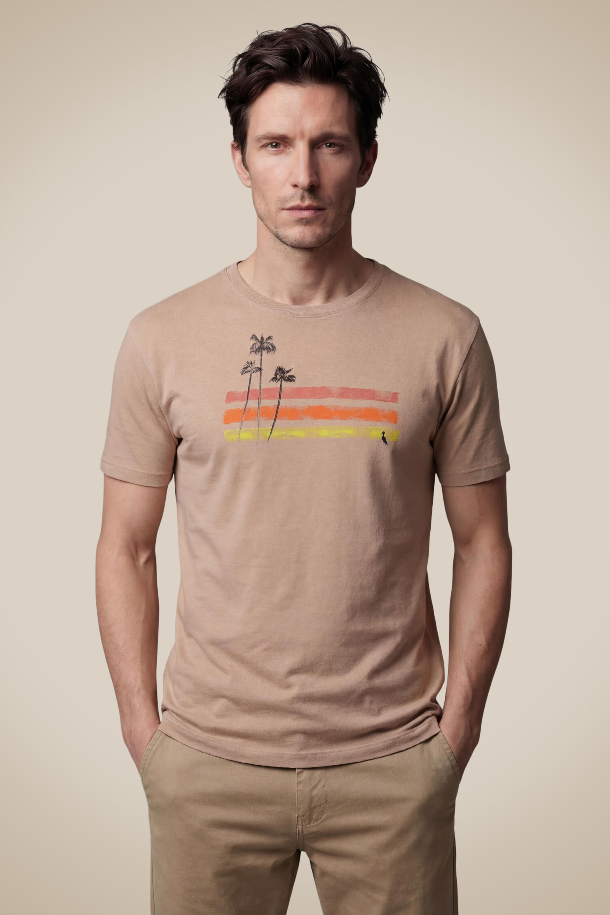 Camiseta Estampada Palm Water - Khaki - G