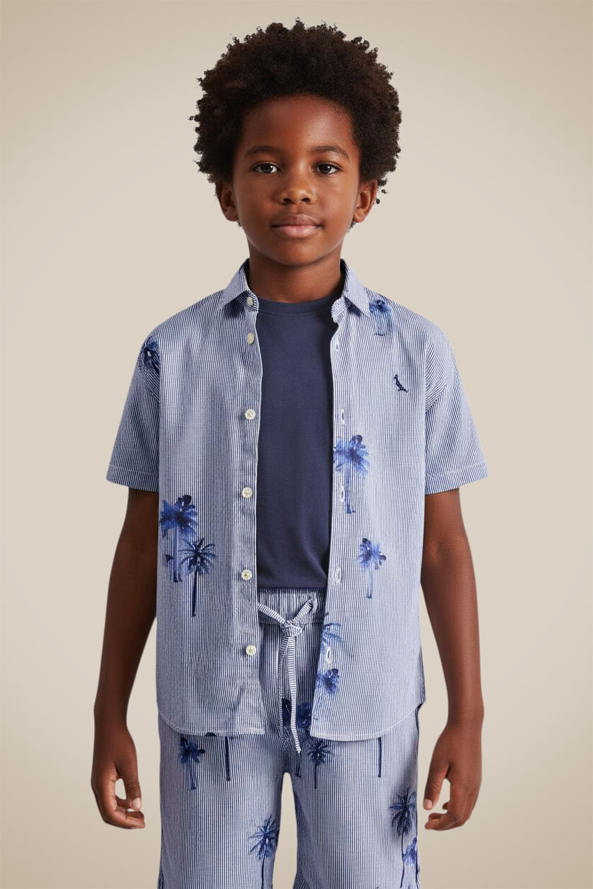 Camisa Mini Mc Botanical Navy Palm