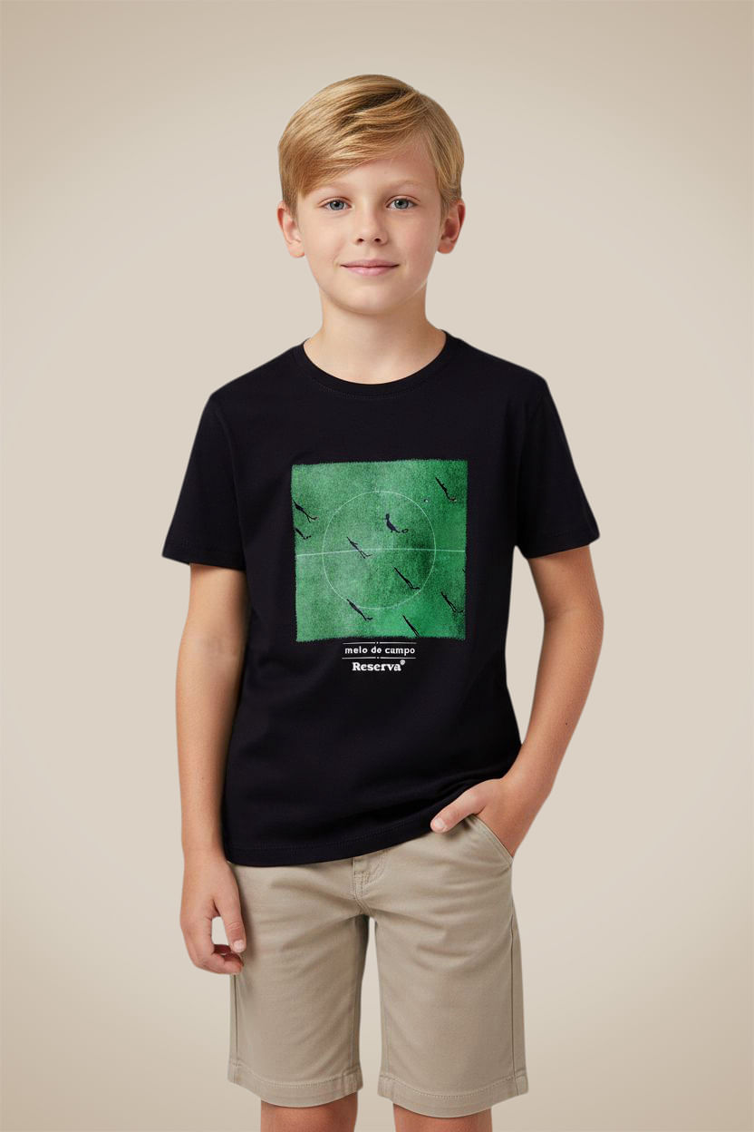 Camiseta Mini Estampa Meio de Campo - Preto - 08
