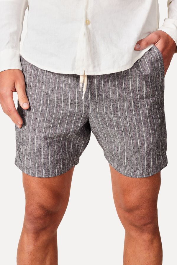 Short Casual Linho Listras Preto - M