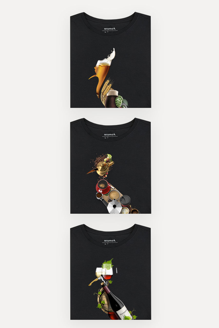Kit 3 Camisetas Pica-pau Cerveja, Vinho E Café