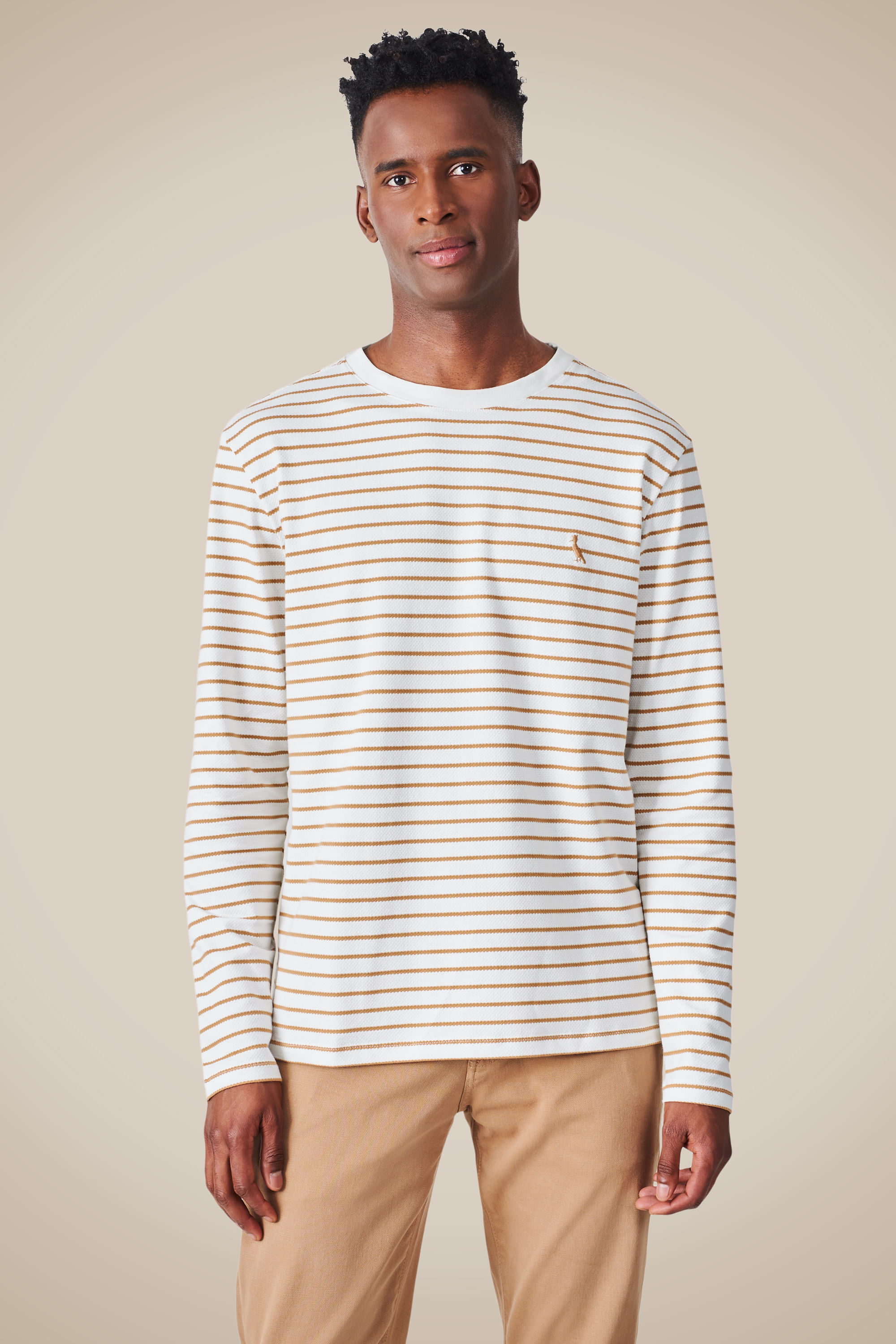 Camiseta Regular Ml Listrado Trabalhado