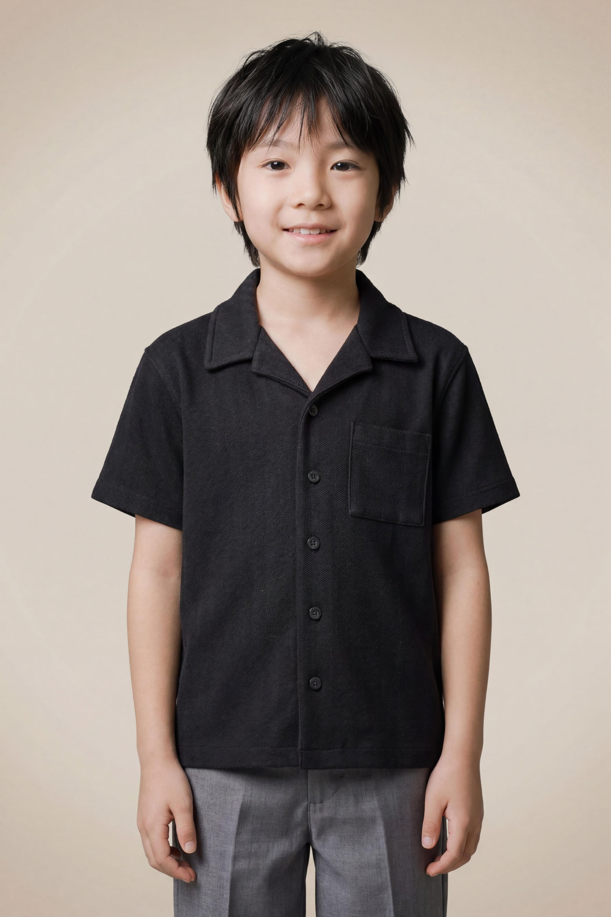 Camisa Mini Textura Espinha De Peixe - Preto - 12