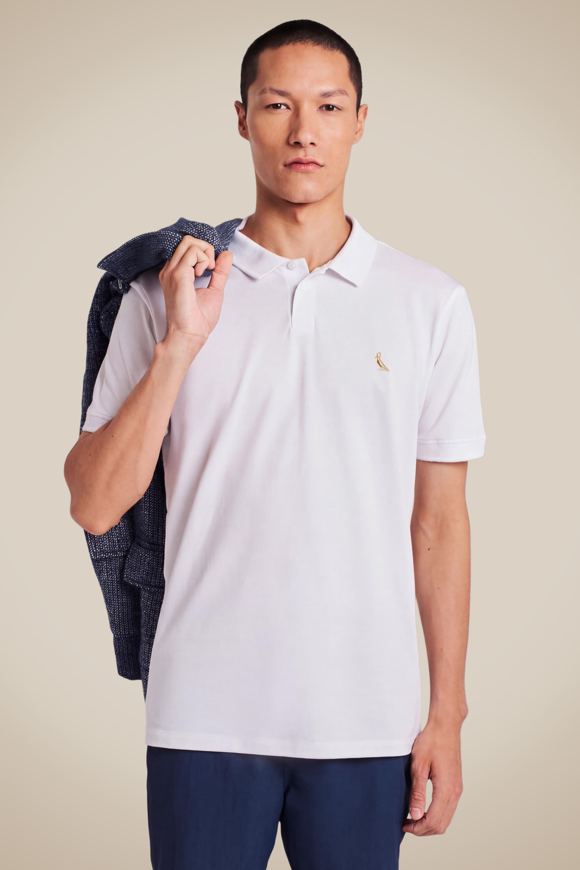 Polo Piquet Pima Enxuto Pica-pau Golden - Branco - Gg
