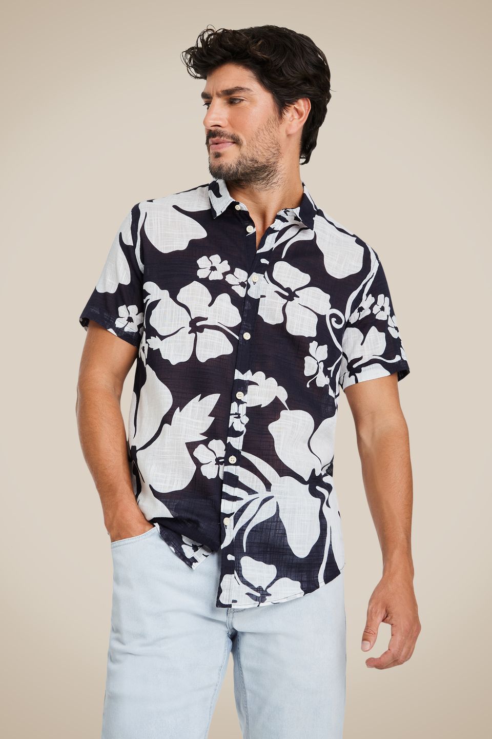 Camisa Mc Estampada Hibisco Mahalo Hame