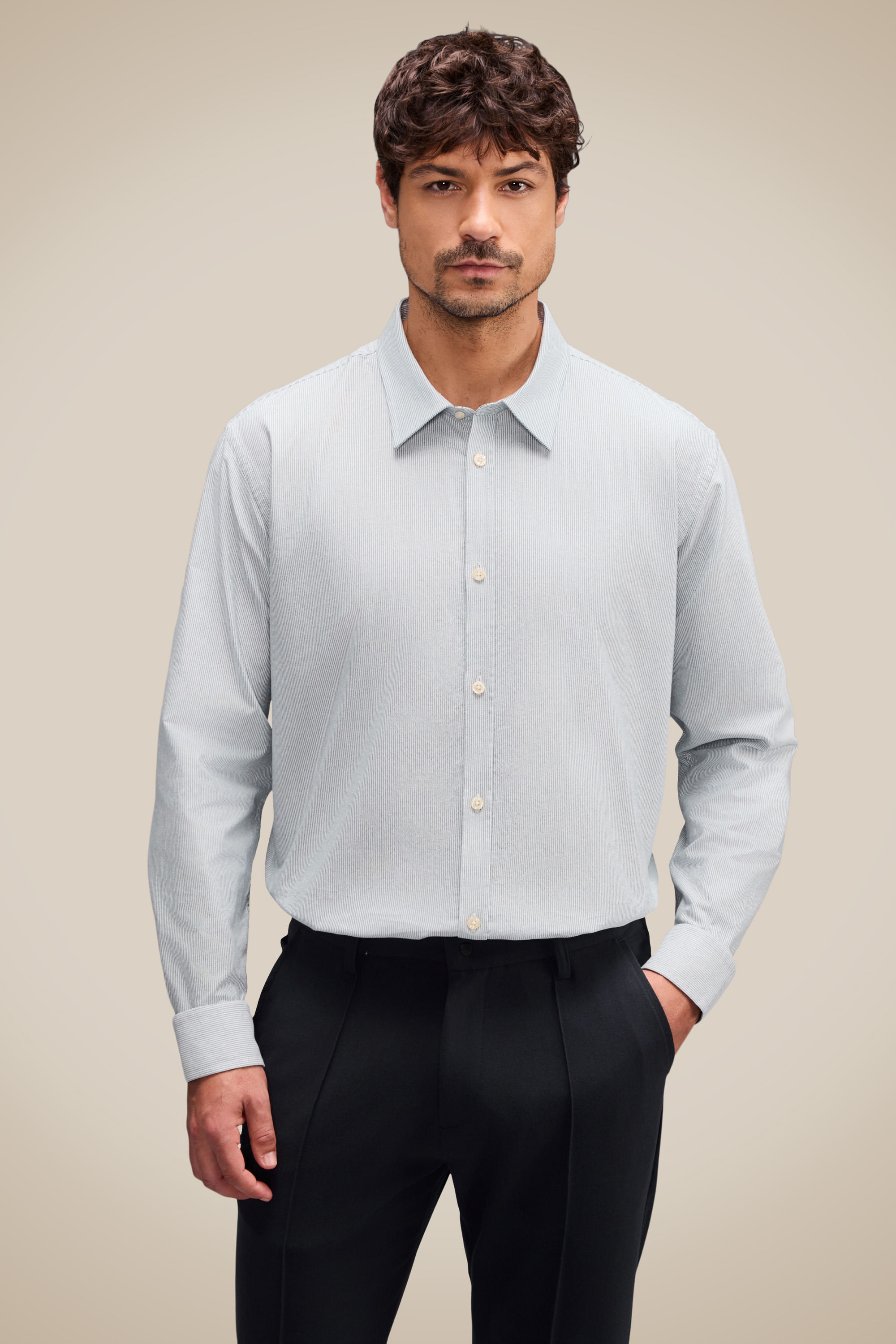 Camisa Ml Oxford Listra Conforto - Marinho - Ggg