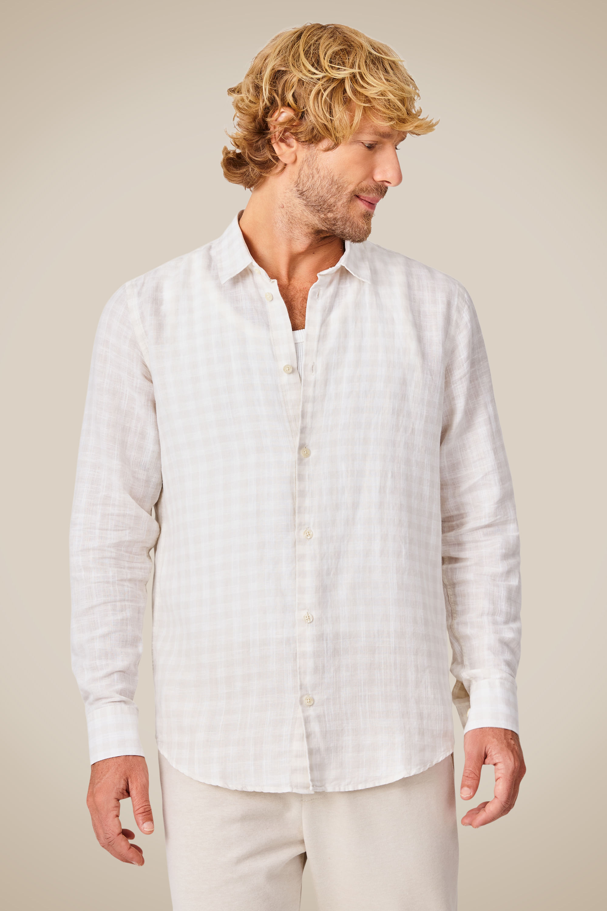 Camisa Linho Xadrez Jardim
