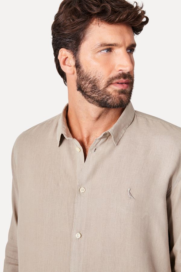 Camisa Ml Linho Tinturado Cinza Lua - G