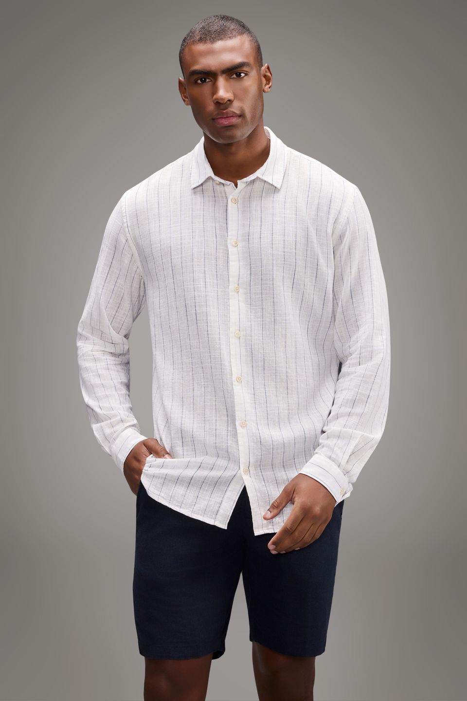 Camisa Ml Linho Listrada Cascais