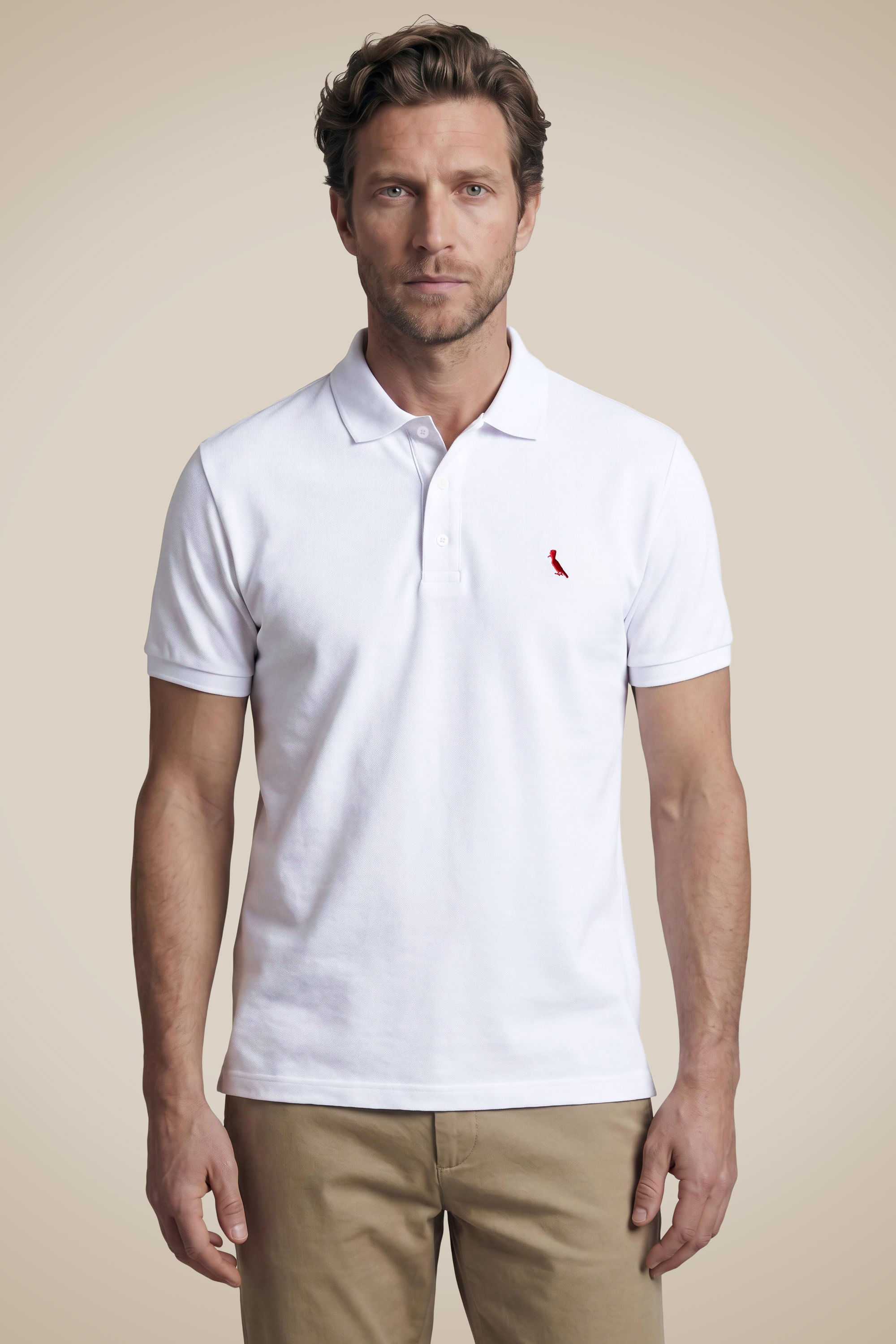 Polo Regular Piquet New Basic - Branco/Vermelho - Ggg