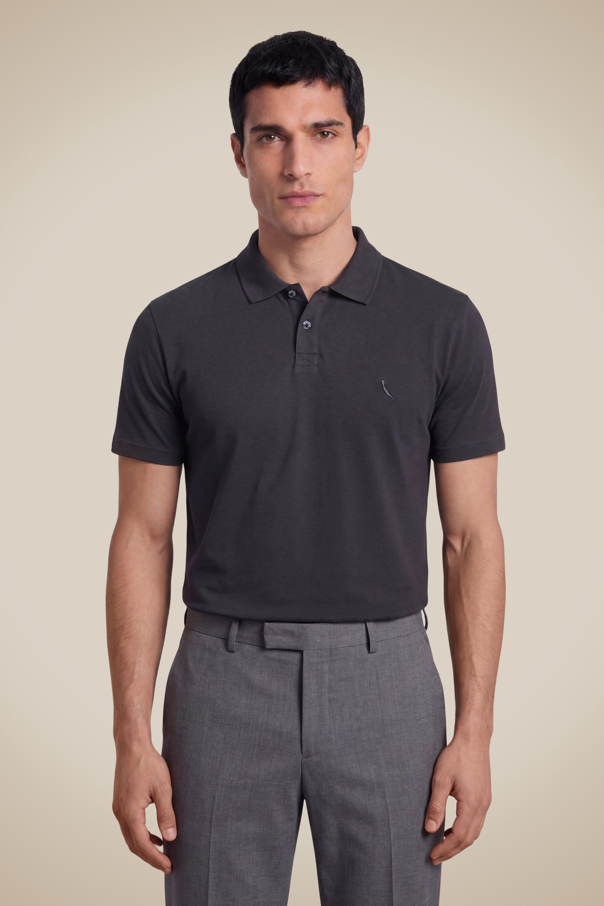 Polo Pima Piquet Elastano - Cinza Concreto - G