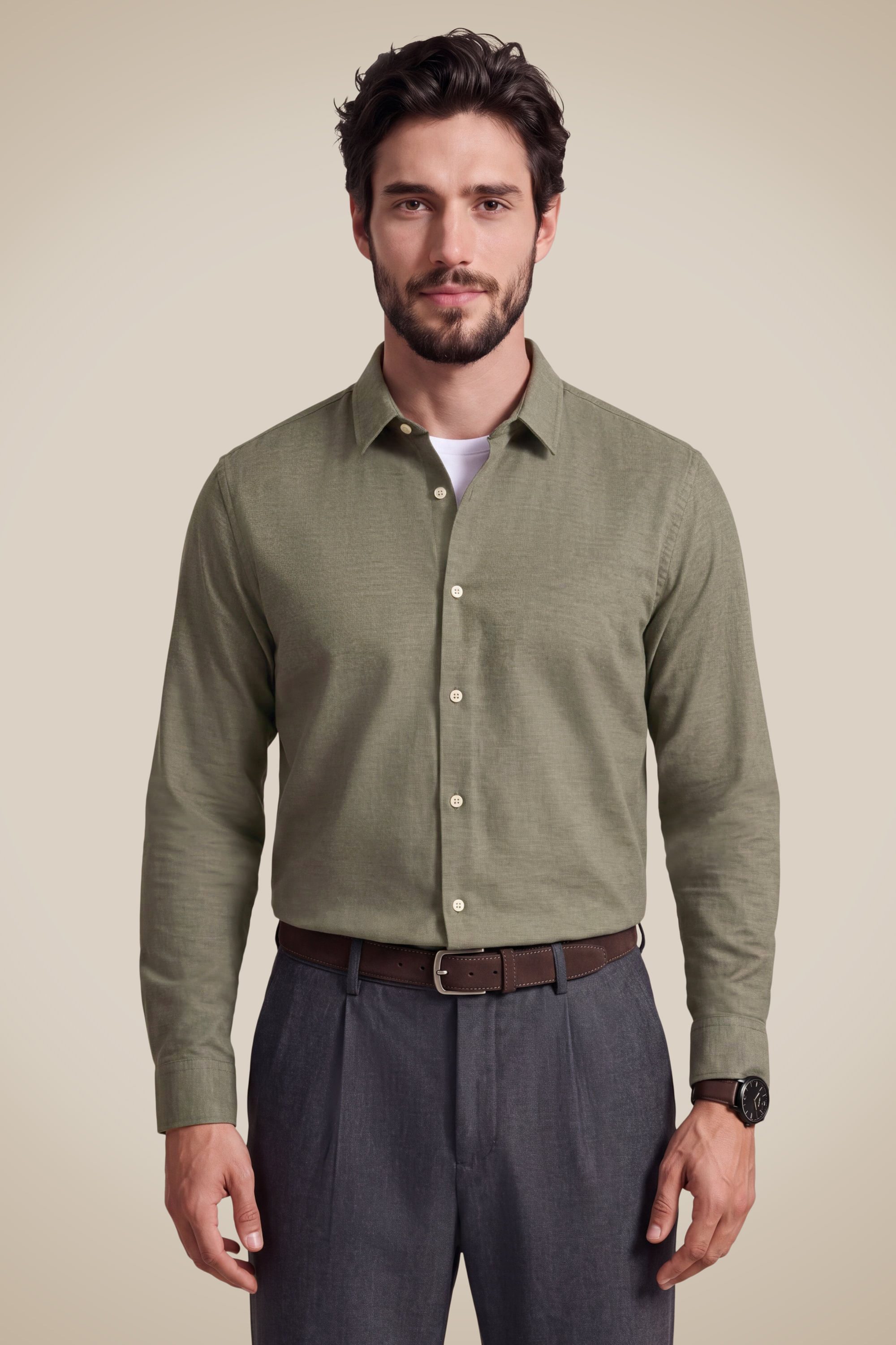 Camisa Ml Slim Cambrigde - Militar - Gg
