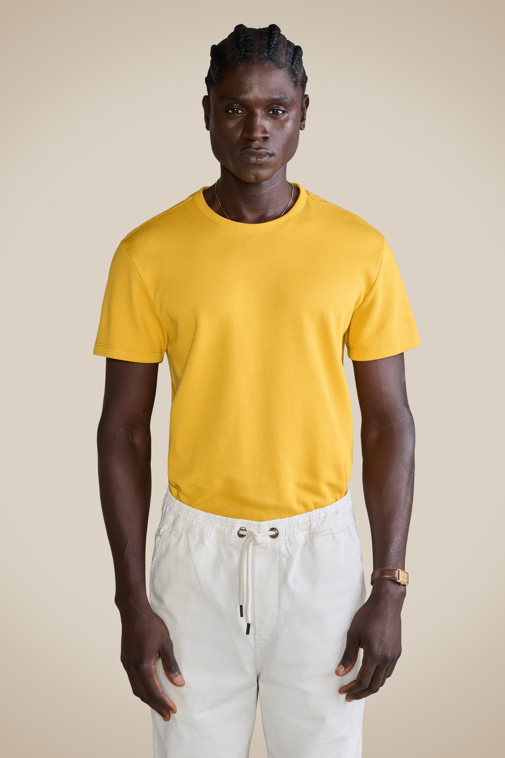 Camiseta Regular Waffle - Mostarda - Ggg