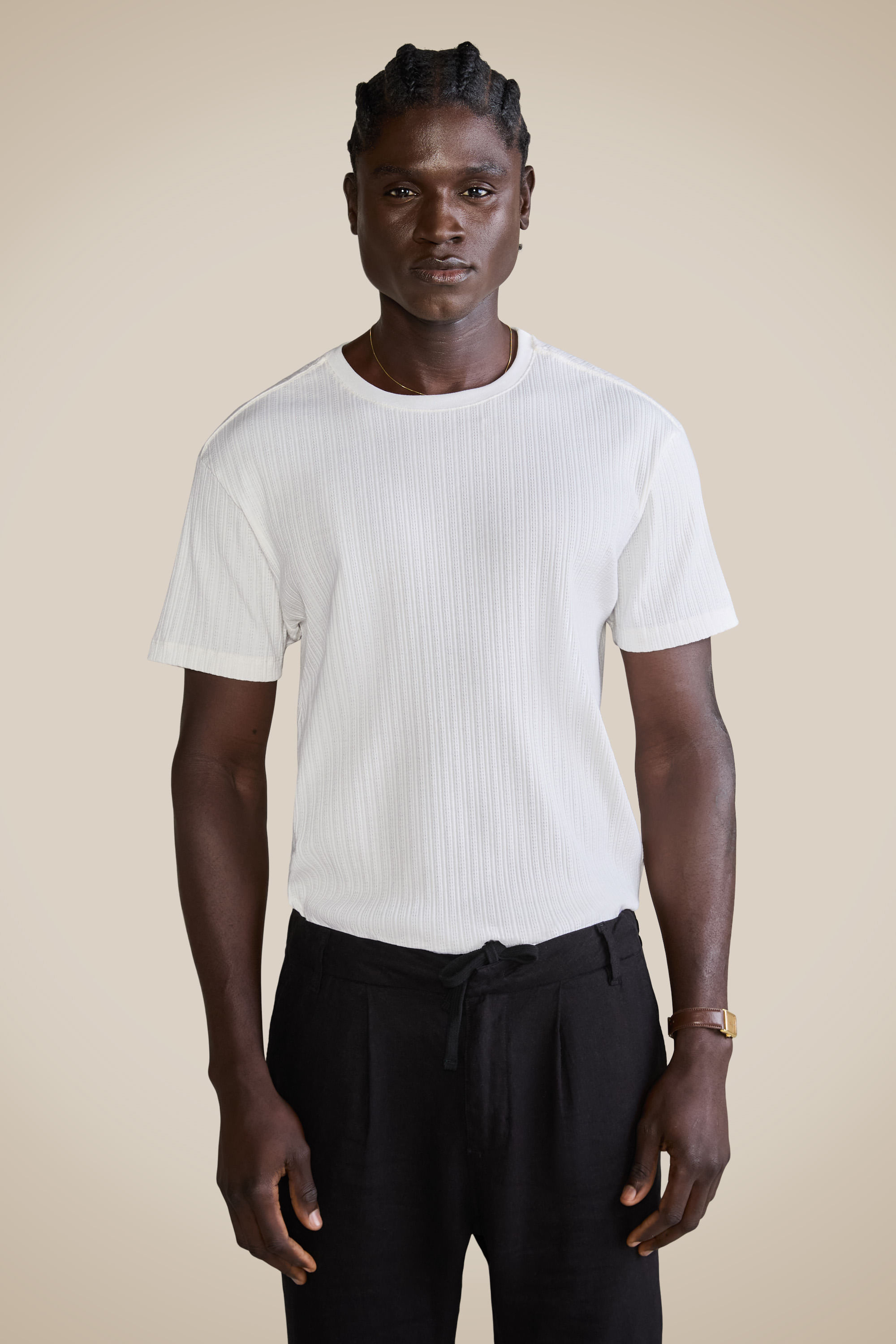 Camiseta Regular Raya - Off White - Gg
