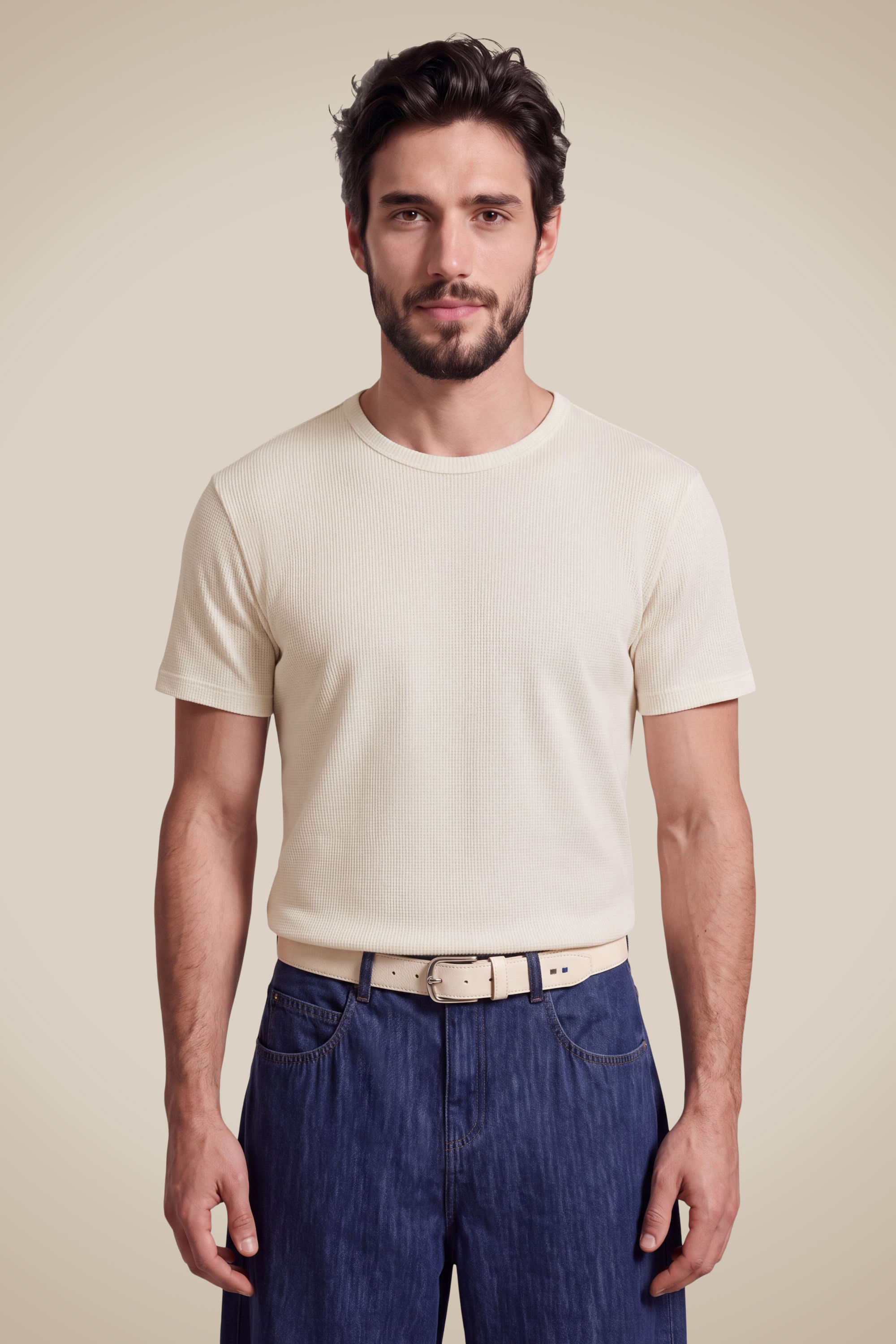 Camiseta Regular Waffle - Off White - P