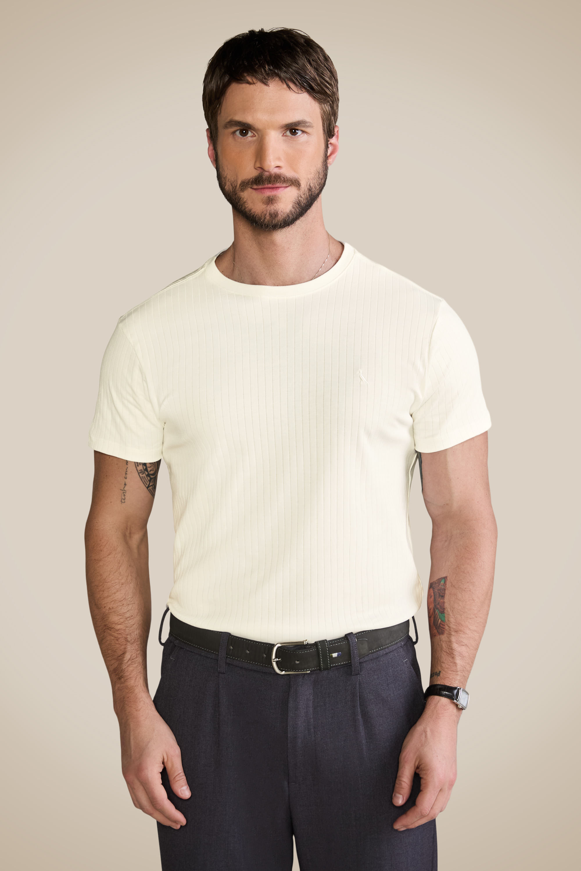 Camiseta Slim Canelada - Off White - M