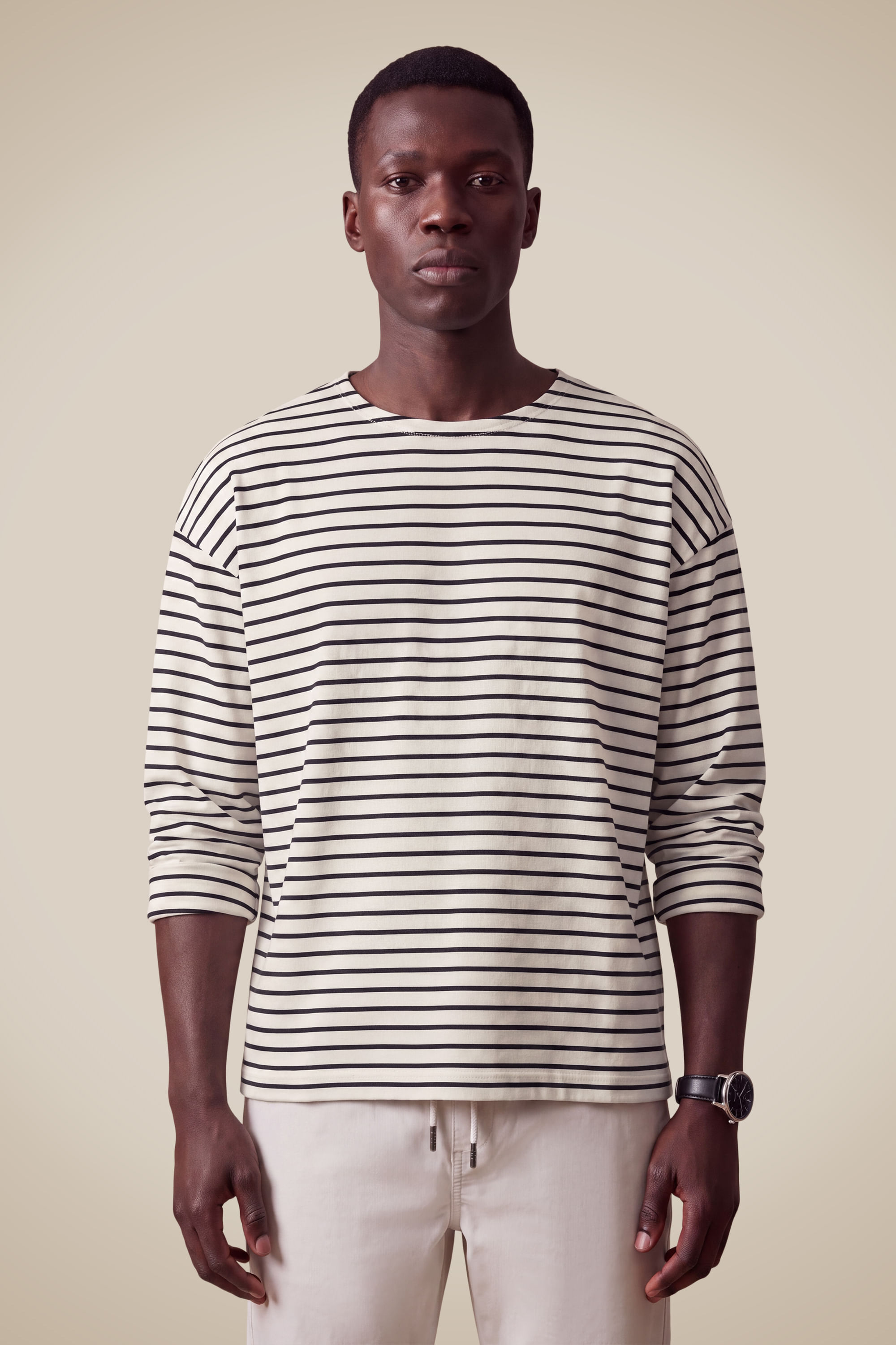 Camiseta Ml Listrado Carioca - Off White - Gg