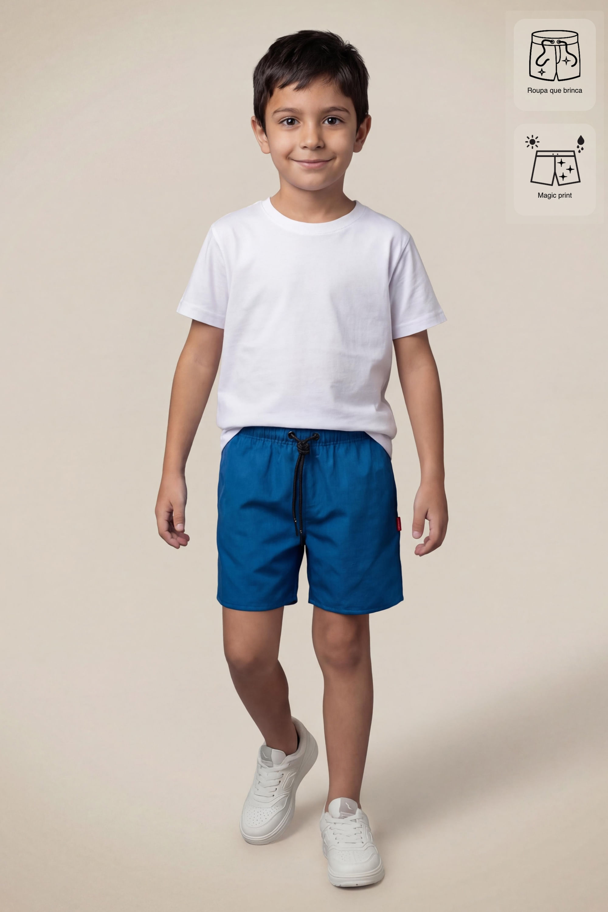 Short Mini Praia Magic Listra Bicolor - Azul Cobalto - 10