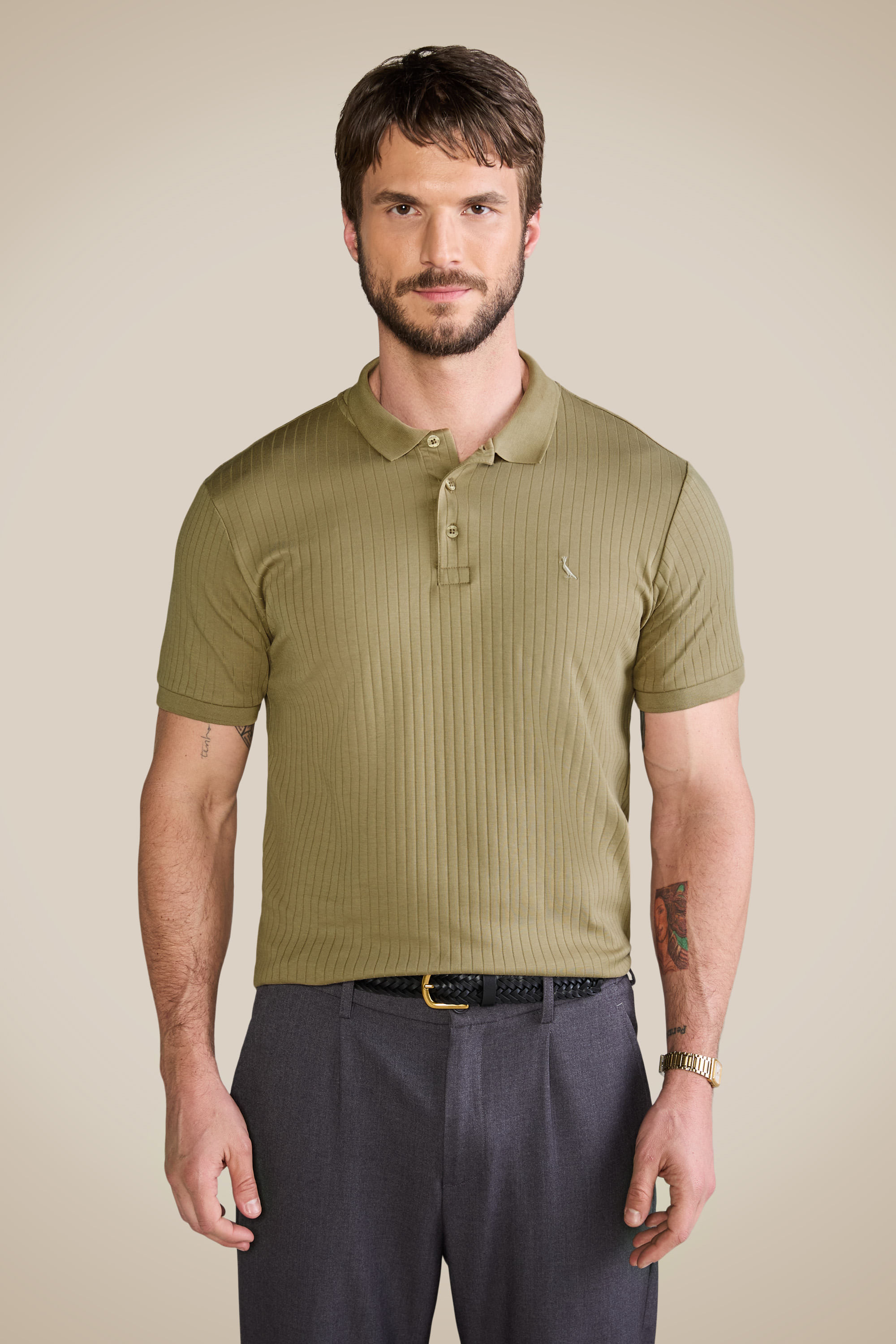 Polo Slim Canelada - Khaki Dust - Ggg