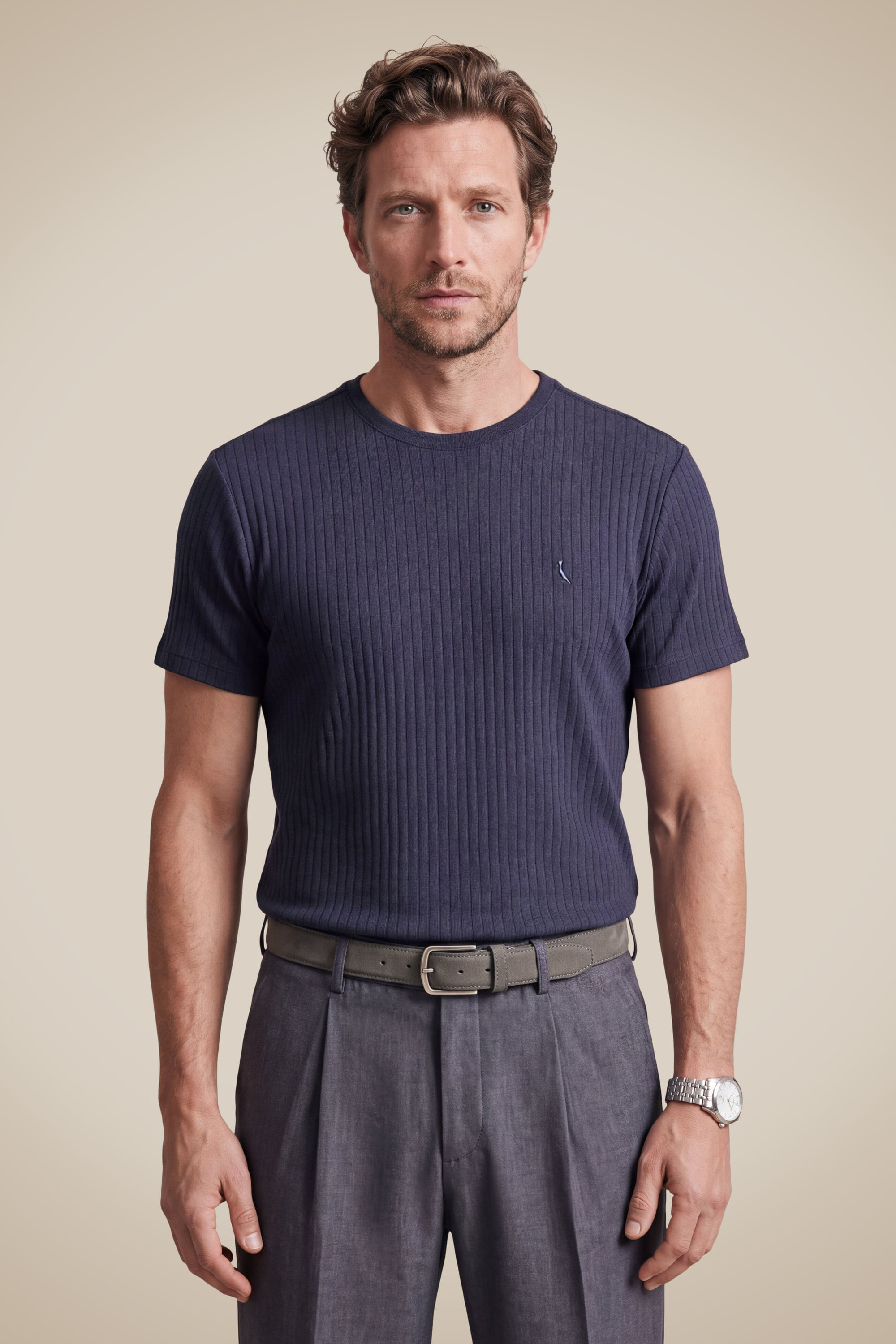 Camiseta Slim Canelada - Marinho - P