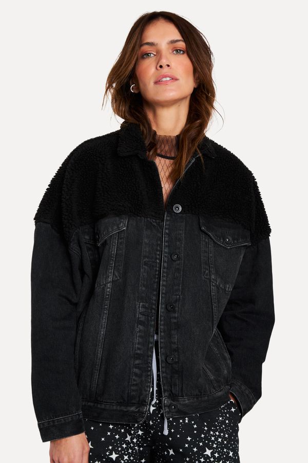 Jaqueta Jeans Over Black Sherpa
