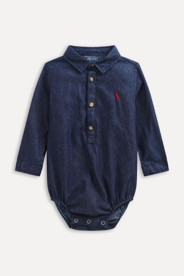Camisa Macaquinho Bebê Manga Longa Jeans