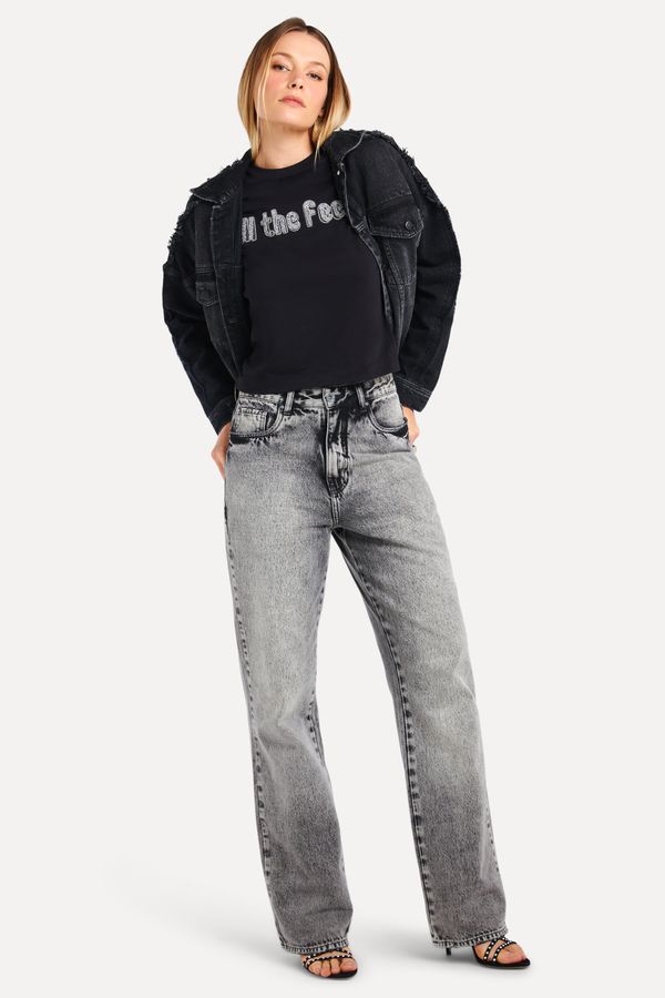 Calca Jeans Wide Leg Black Sky