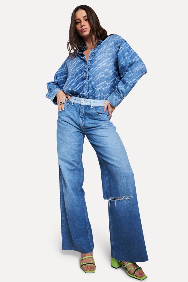 Calca Jeans Super Wide Leg Mix Blue