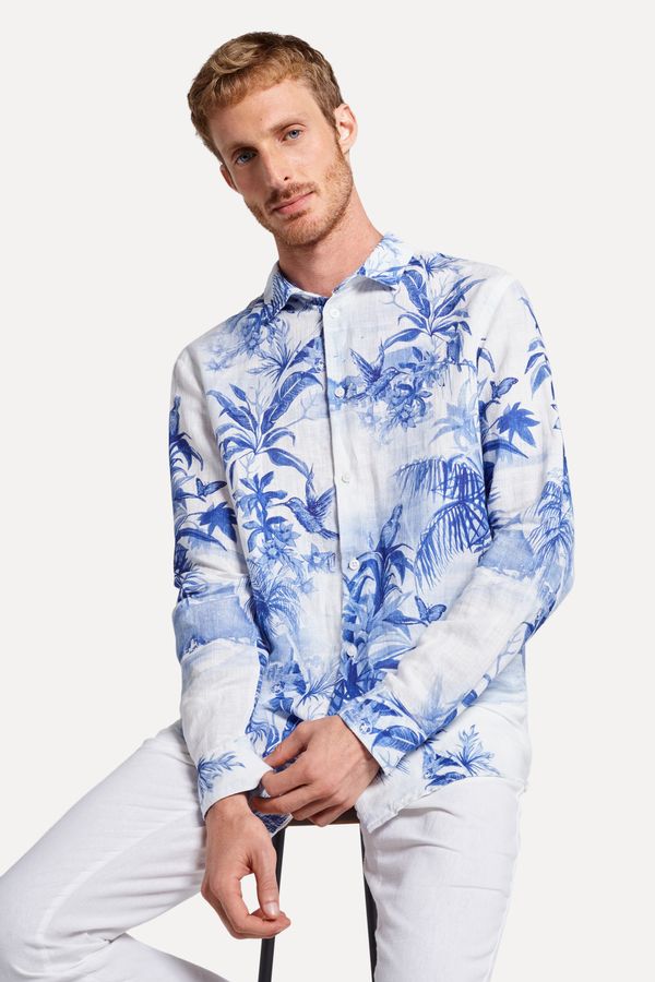 Camisa Estampada Ml Blue Paradise