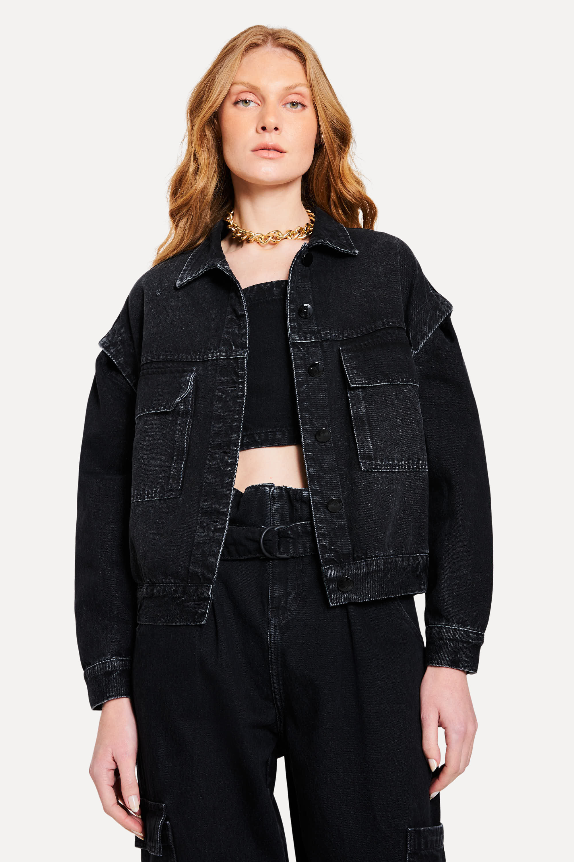 Jaqueta Black Jeans Oversized Bomber