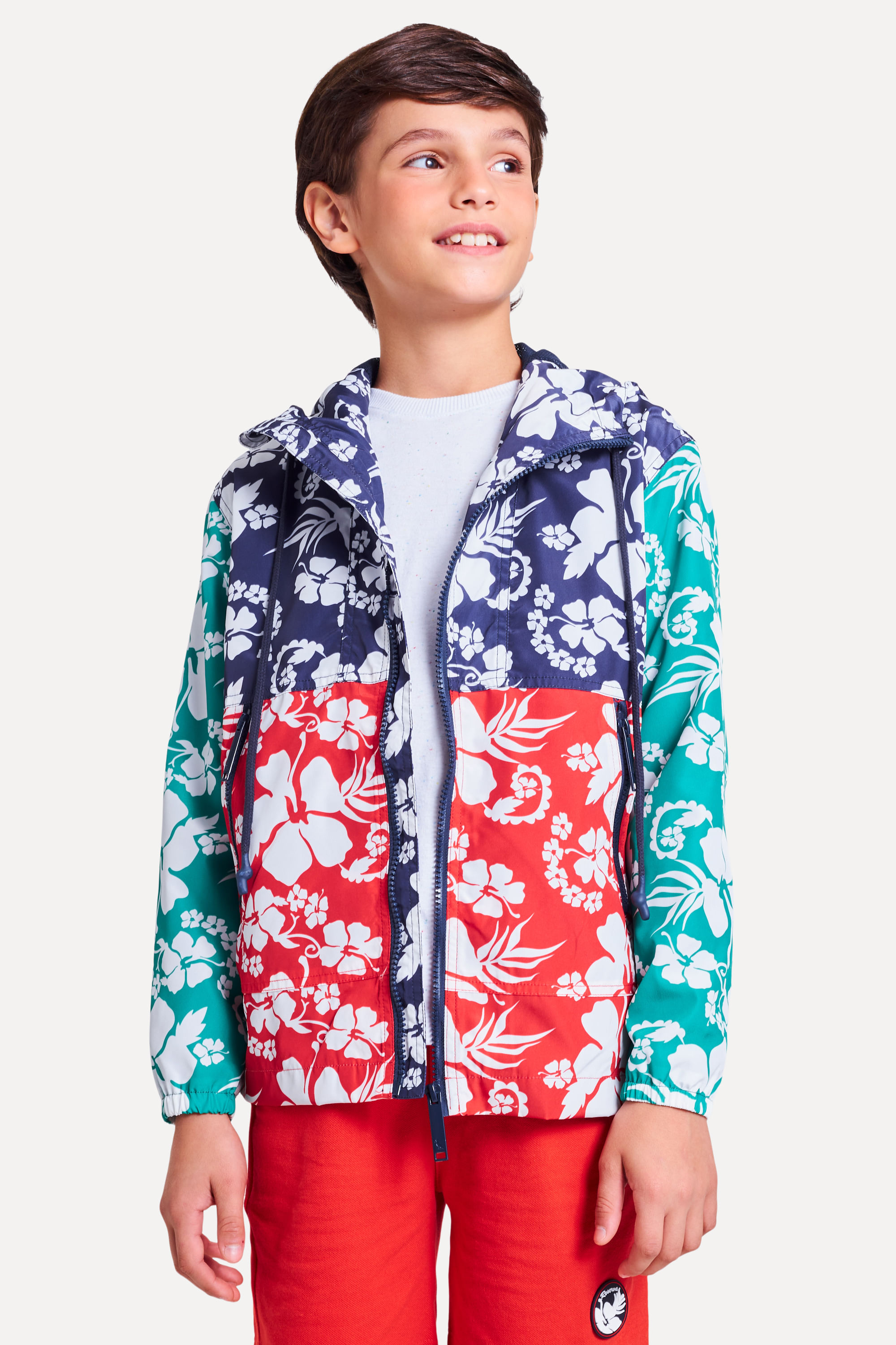 Jaqueta Windbreaker Color Block Hibisco