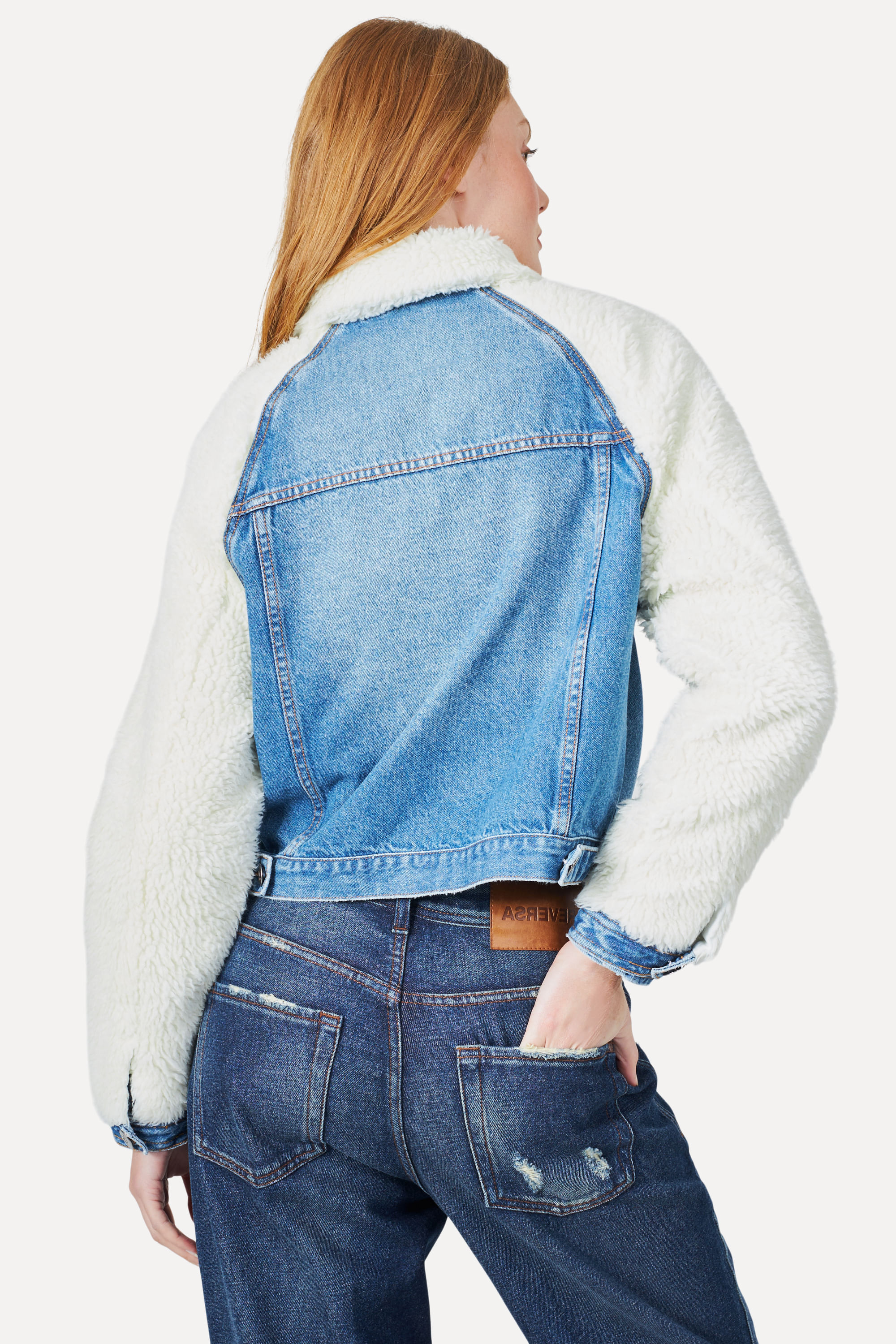 Jaqueta Jeans Sherpa Raglan