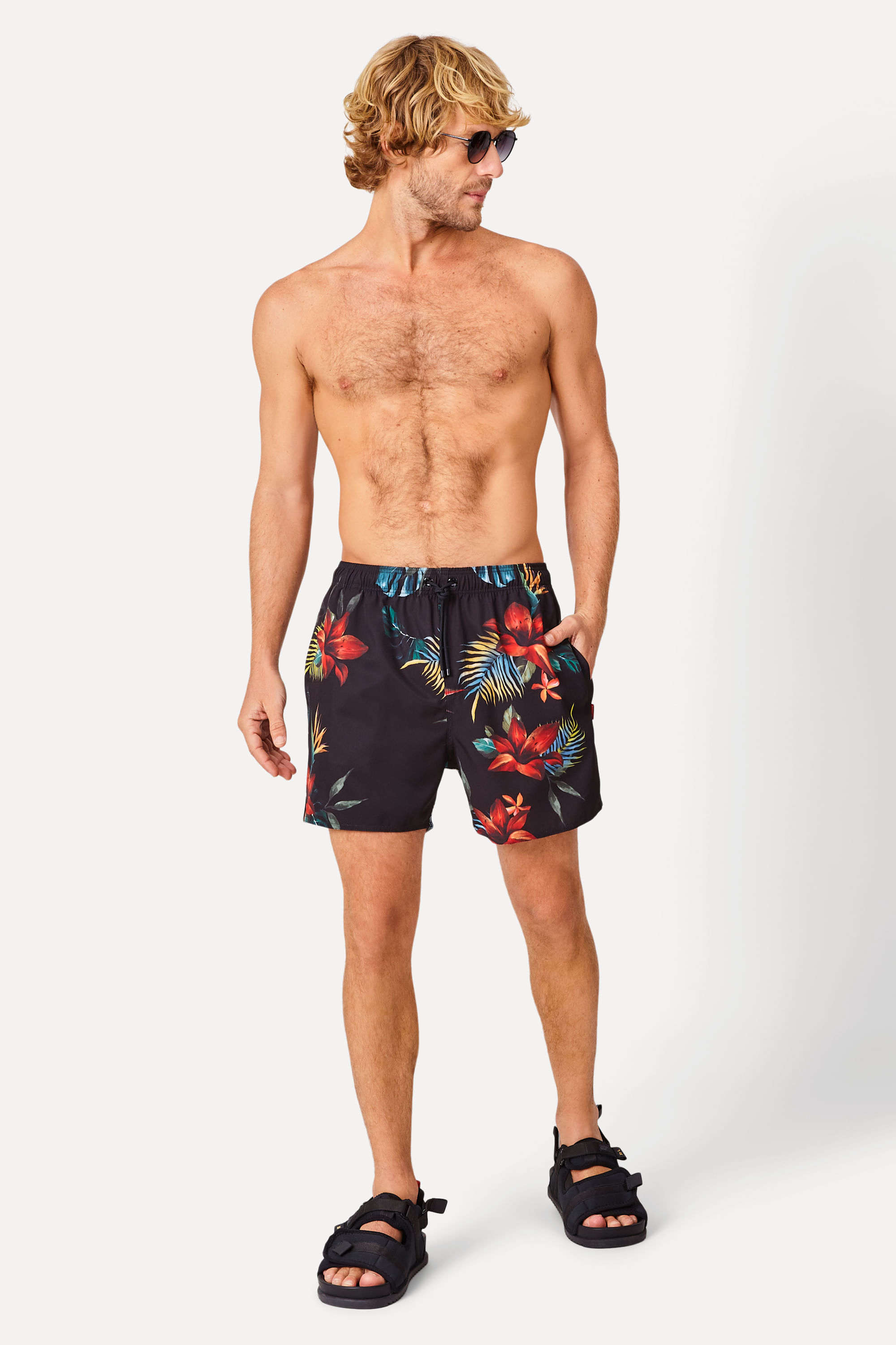 Short Praia Estampado Tropica Preto