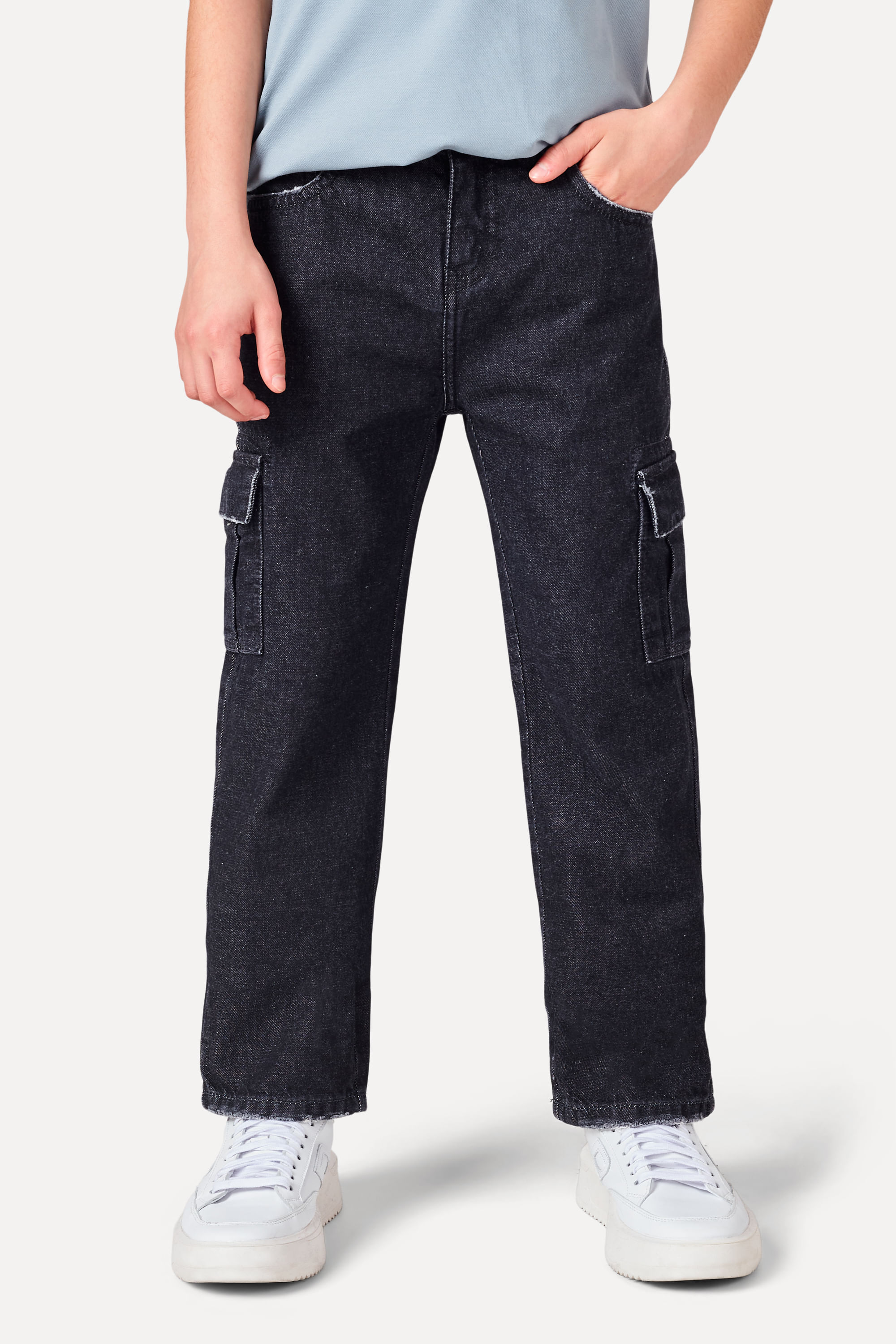 Calca Mini Jeans Black Cargo