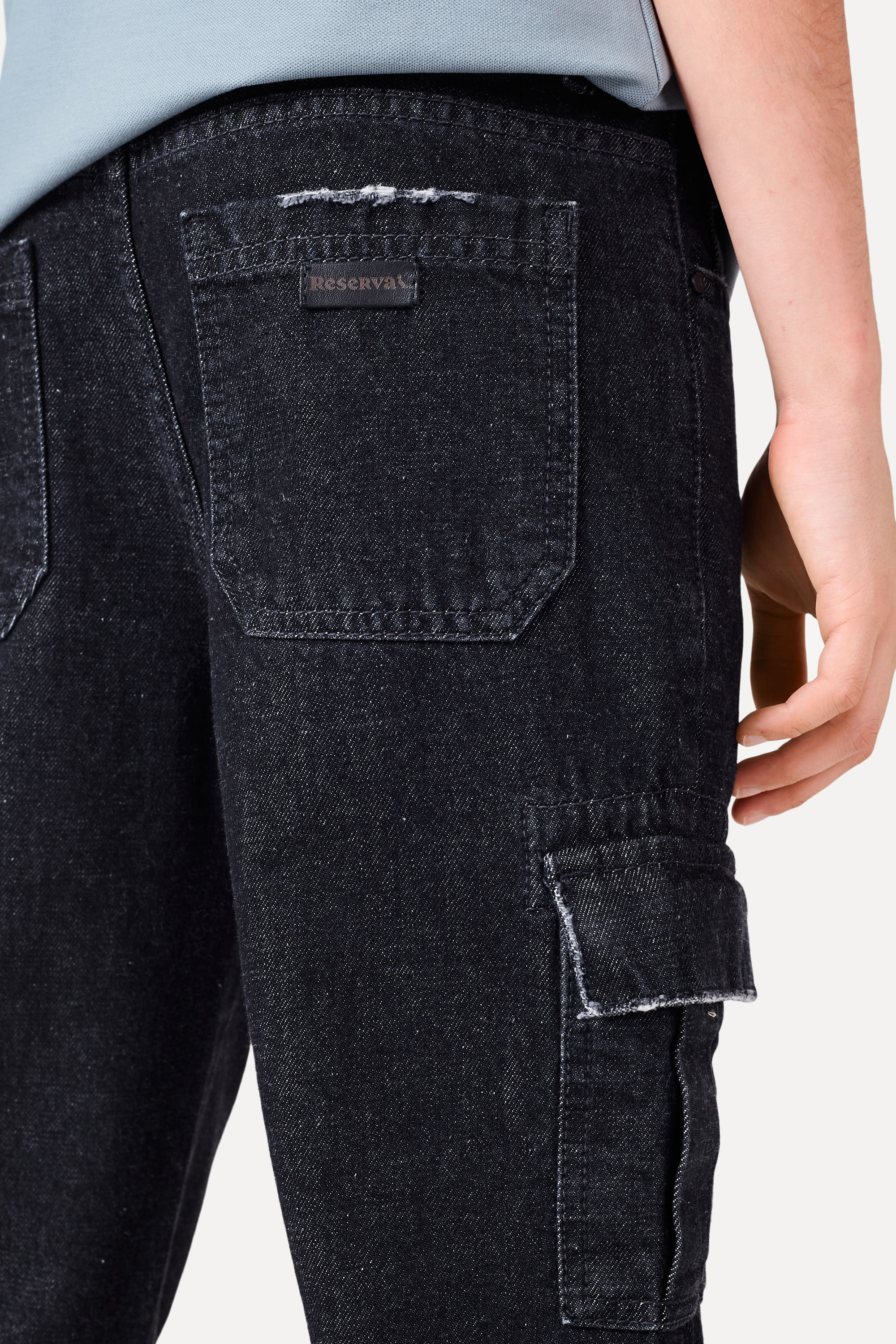 Calca Mini Jeans Black Cargo