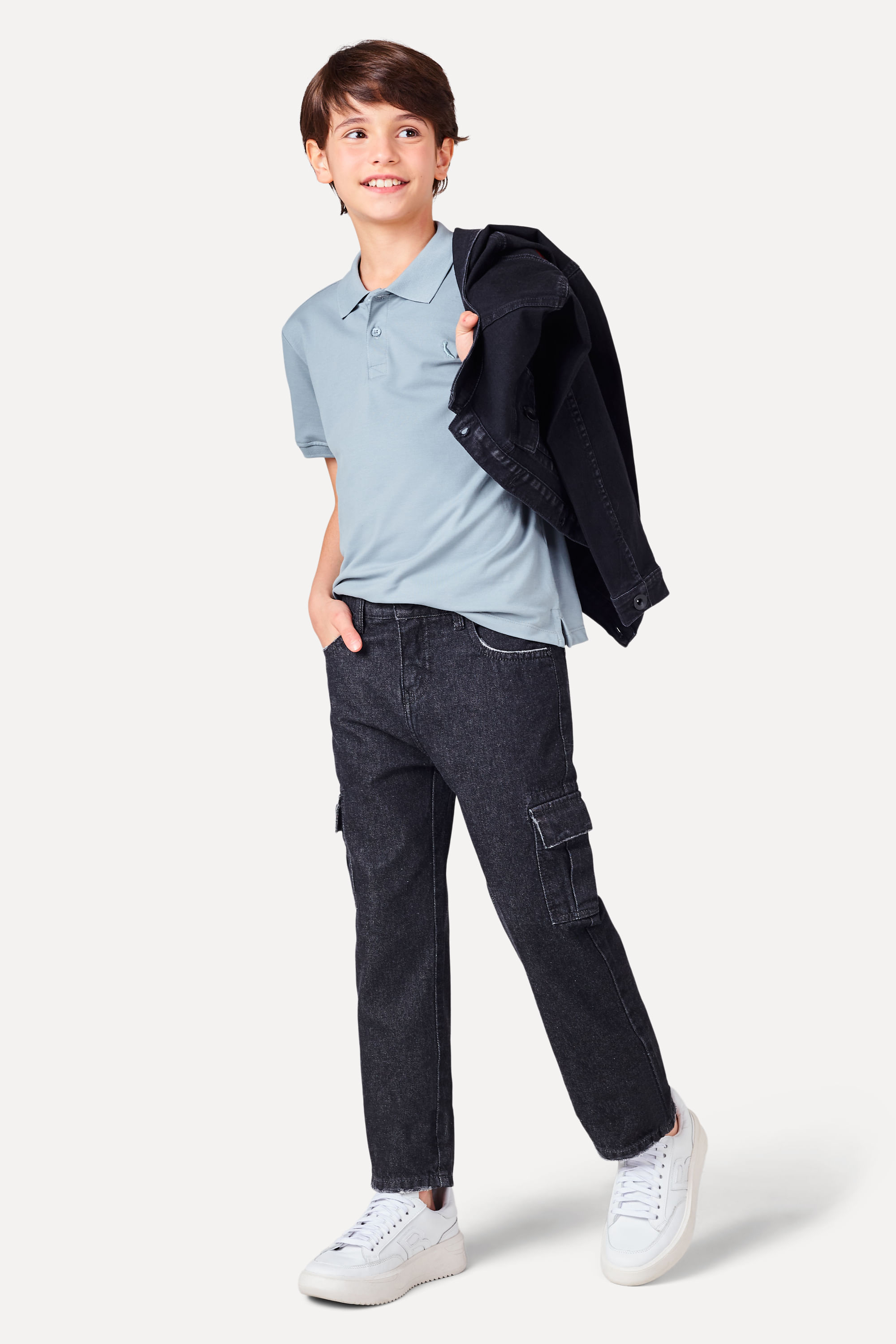 Calca Mini Jeans Black Cargo