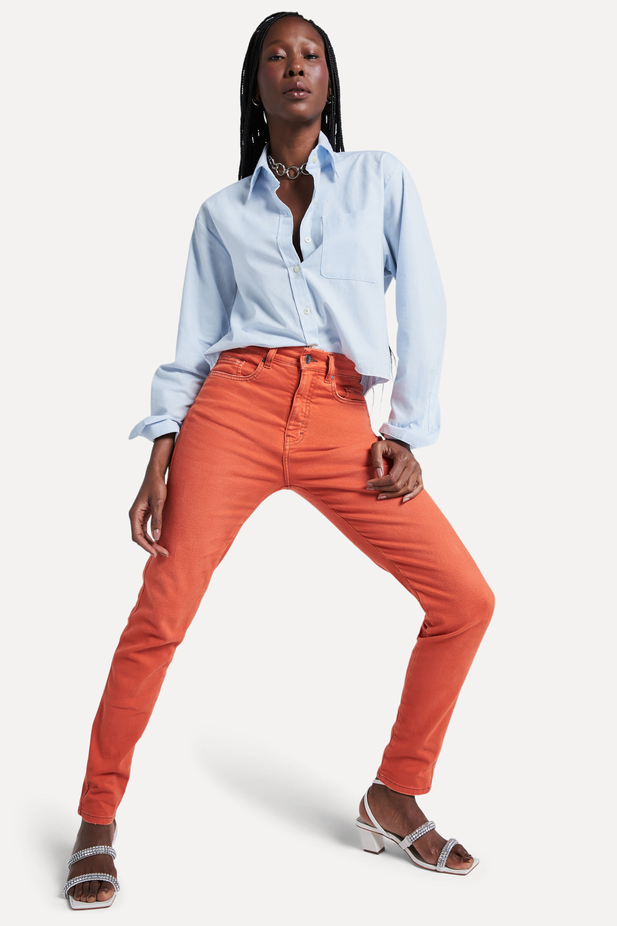 Calca Sarja Skinny Color High